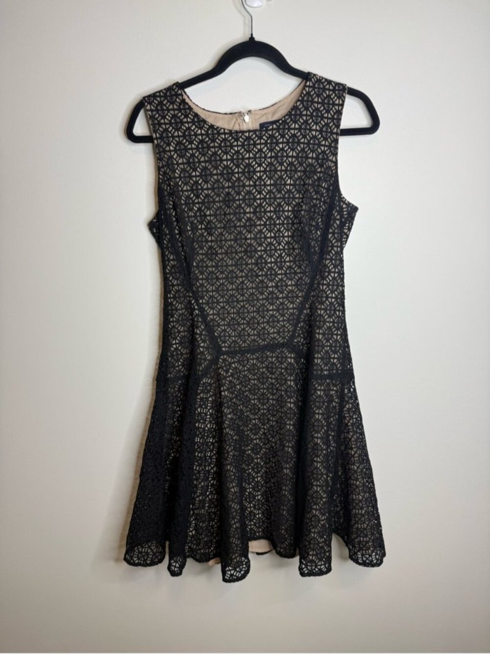 Tommy Hilfiger Black Lace A-Line Midi Dress with Nude Lining size 10